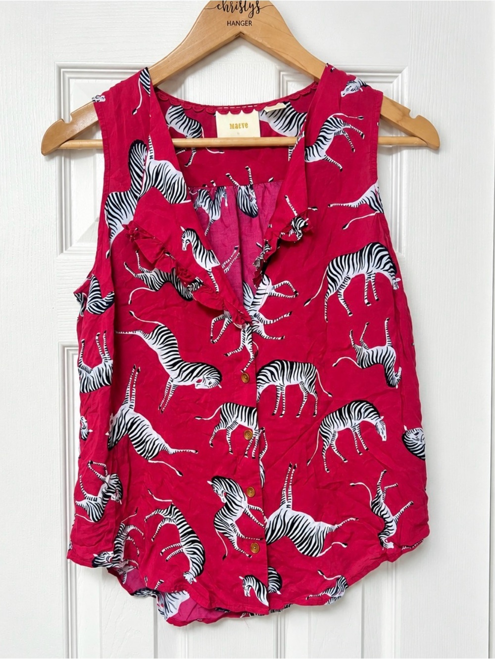 Maeve Anthropologie Zebra Print Sleeveless Button Down Top Size 8